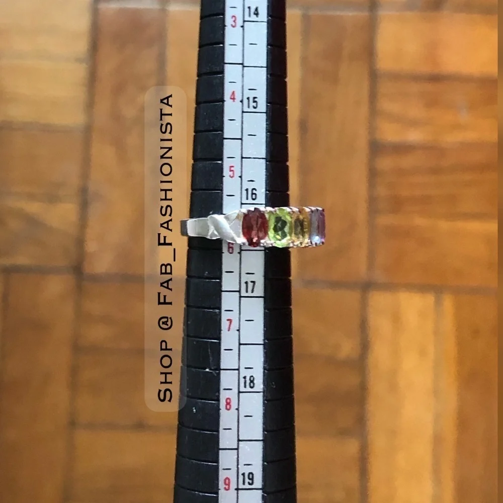 Multi-Stone Gemstone Rainbow Ring Sterling Silver size 5.75